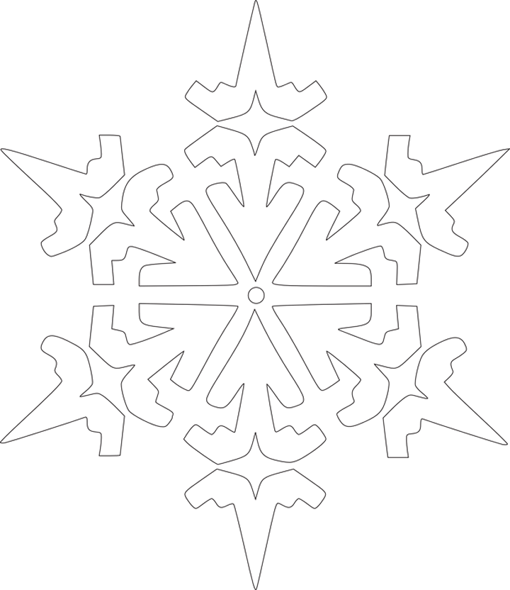 Три шаблона бумажных снежинок с животными и снеговиком