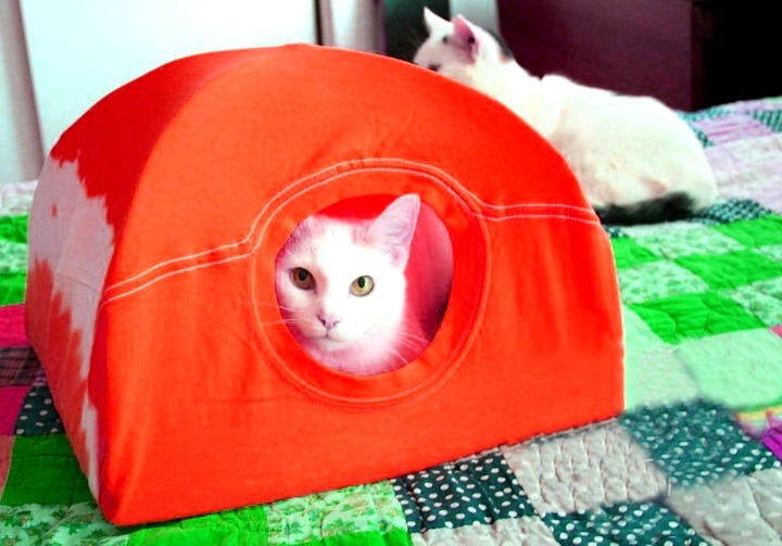 Домик для кошки своими руками из коробки и футболки