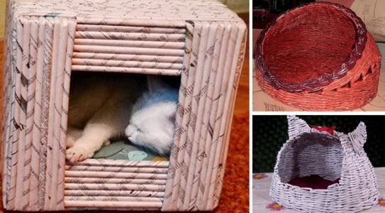 3 оригинальных домика для кошки из газетных трубочек | Сделай сам